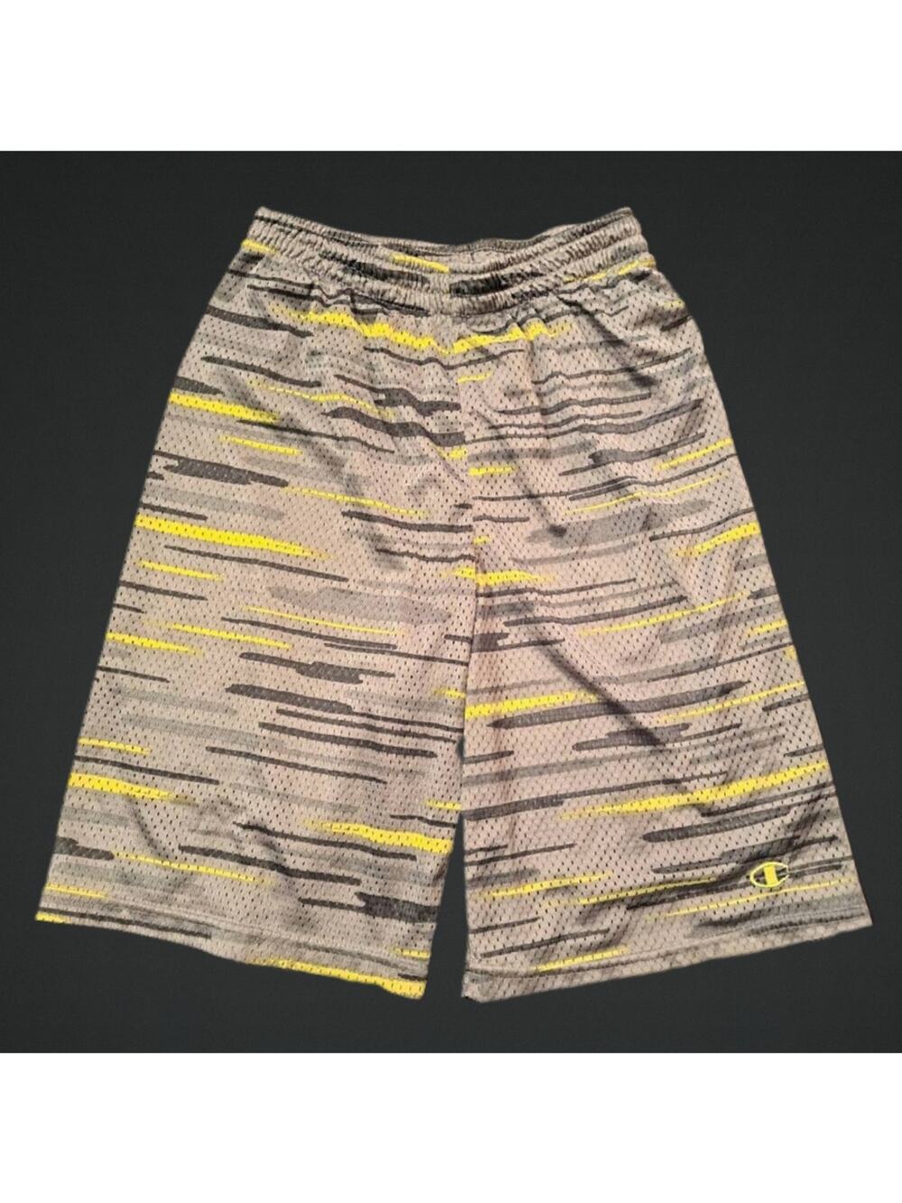 Big Boys Size Large "Champion" Basketball Athletic Shorts Gray & Yellow